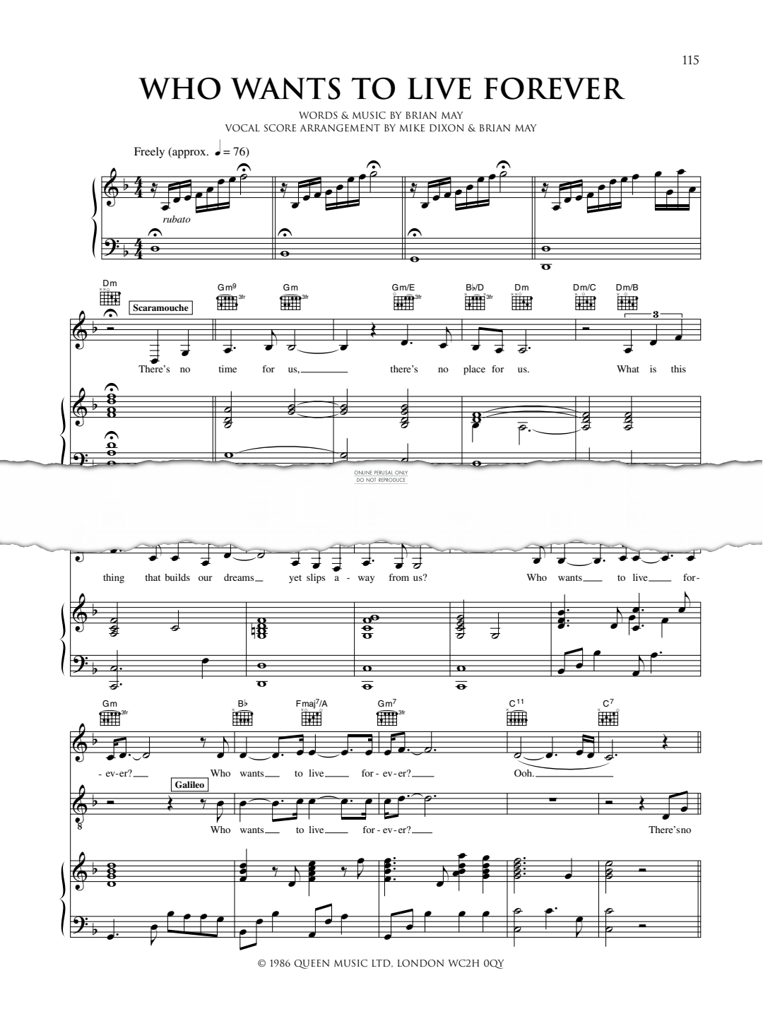 Product gallery: Page 1 of 1 Who Wants To Live Forever (from We Will Rock You), We Will Rock You Cast