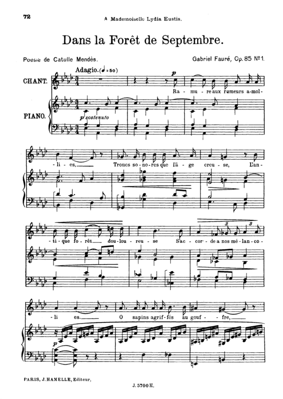 Product picture to: Dans la forêt de septembre Op.85 No.1Gabriel Fauré