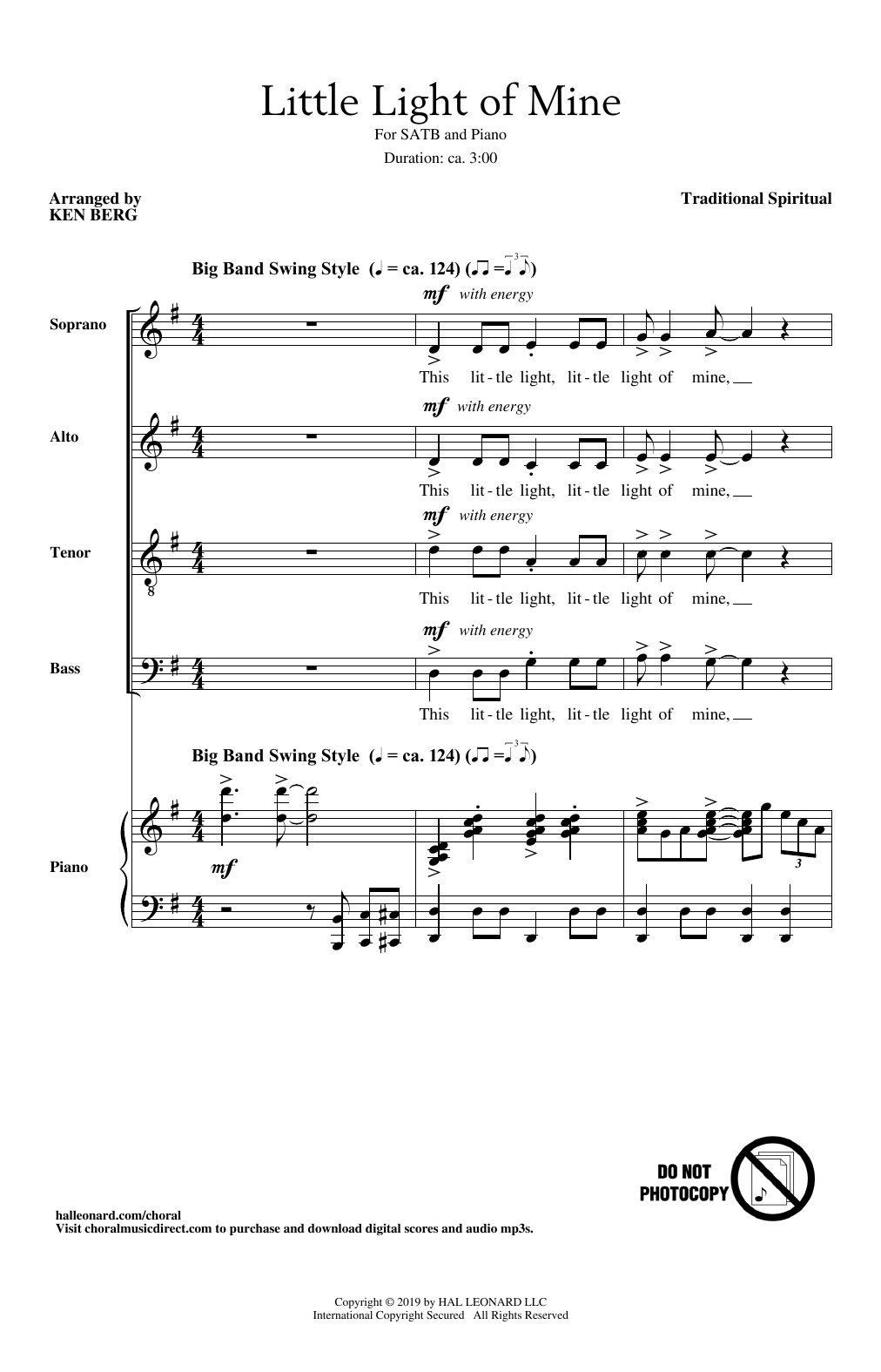 Product gallery: Page 1 of 1 Little Light Of Mine (arr. Ken Berg), Traditional Spiritual