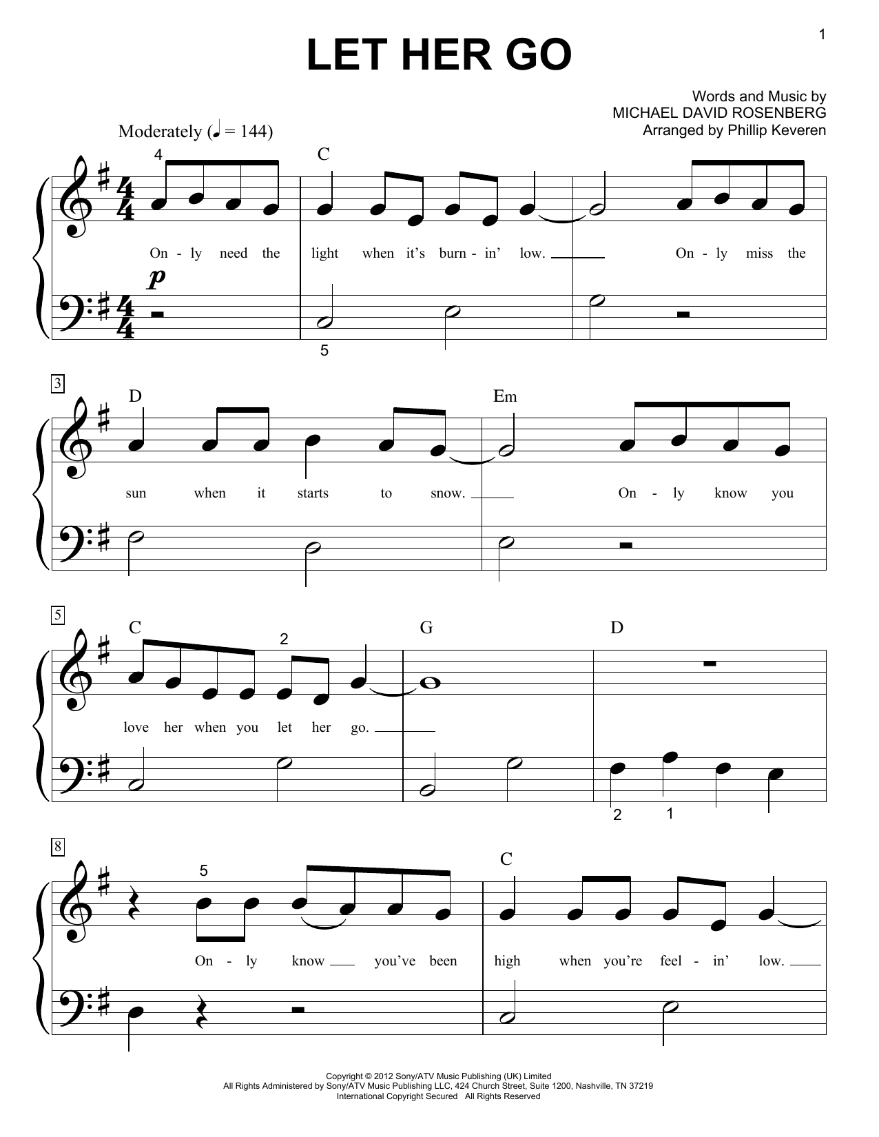 Produktgalerie: Seite 1 von 1 Let Her Go (arr. Phillip Keveren), Passenger, Klavier