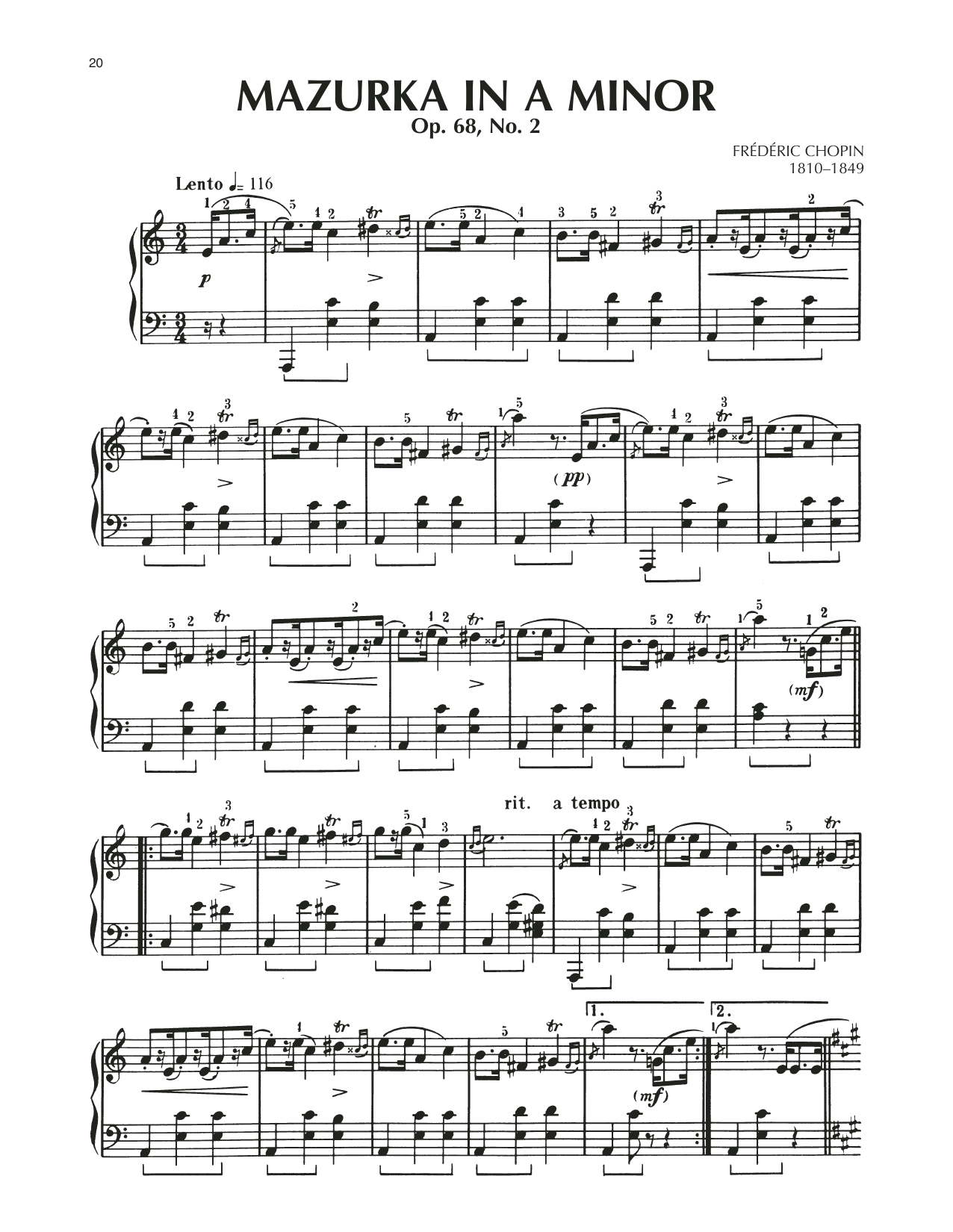 Product gallery: Page 1 of 1 Mazurka, Op. 68, No. 2, Frederic Chopin