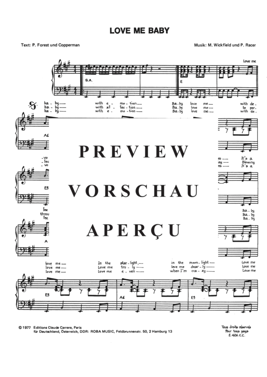 Produktgalerie: Seite 4 von 4 Love Me Baby , Devotion, Sheila-B., (Klavier mit unterlegtem Text)