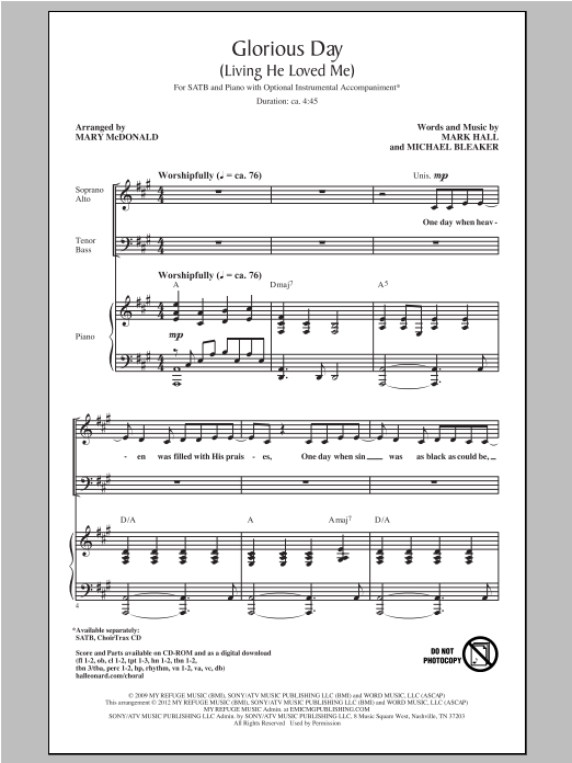 Produktbild zu: Glorious Day (Living He Loved Me) (arr. Mary McDonald)