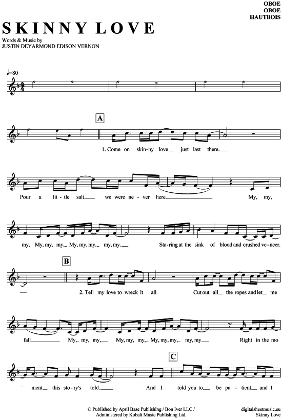 Produktgalerie: Seite 1 von 4 Skinny Love , Birdy, (Oboe)