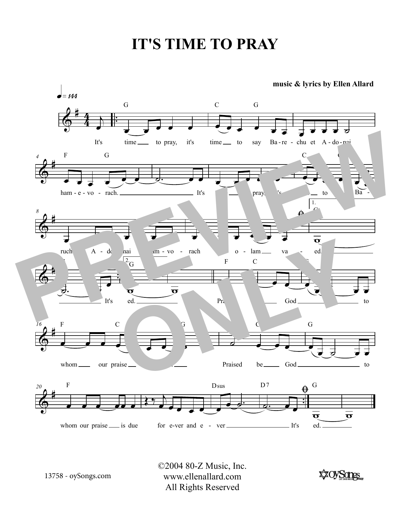 Produktgalerie: Seite 1 von 1 It's Time To Pray, Ellen Allard, Melodieinstrument