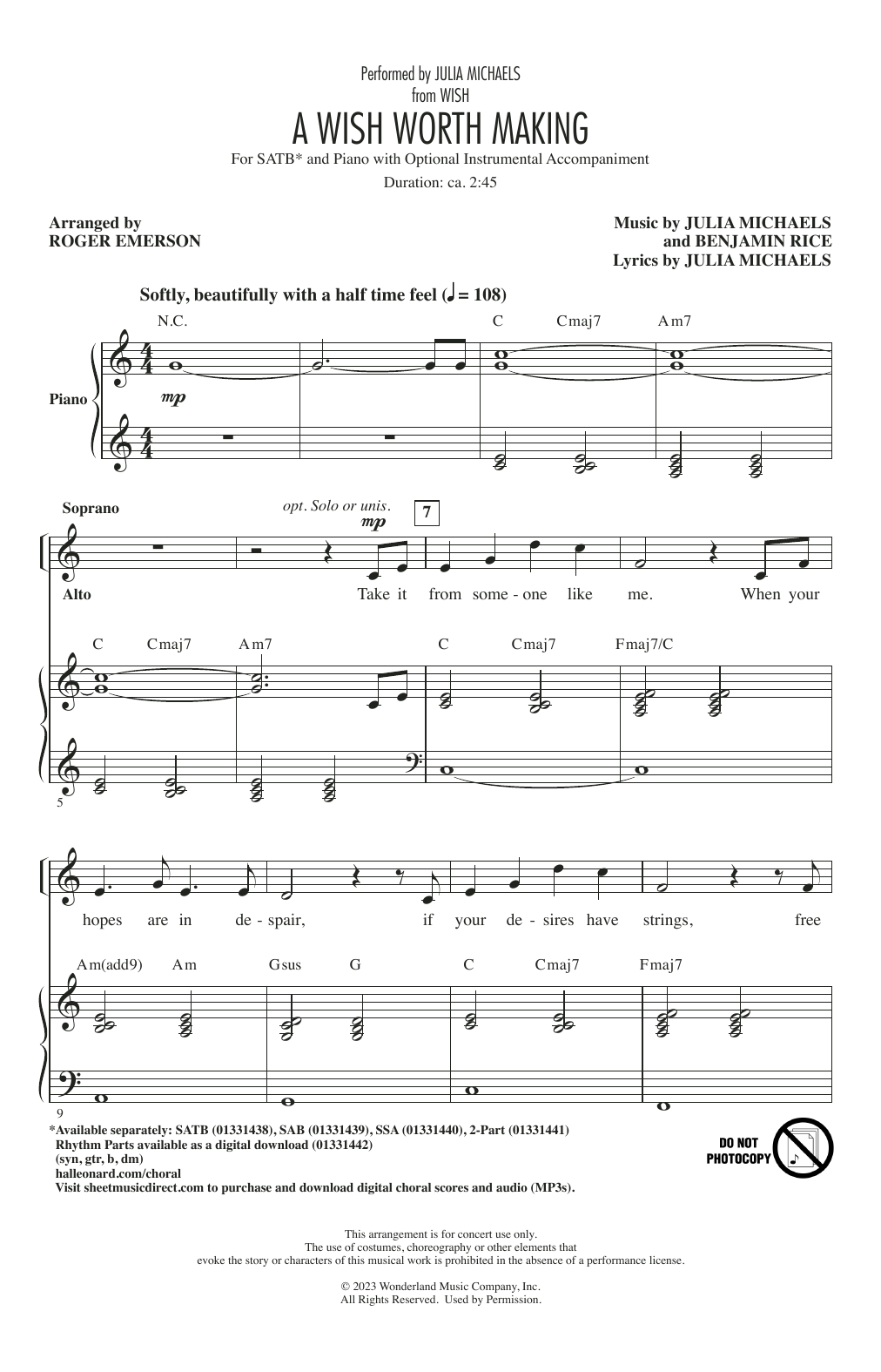 Product picture to: A Wish Worth Making (from Wish) (arr. Roger Emerson)