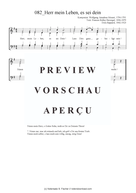 Product picture to: Herr mein Leben, es sei dein Wolfgang Amadeus Mozart, 1756-1791 / Frances Ridley Havergal, 1836-1879 Dora Rappard, 1842-1923