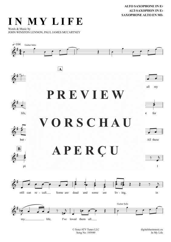 Product gallery: Page 2 of 4 In My Life, Beatles, The, (Alt-Sax)