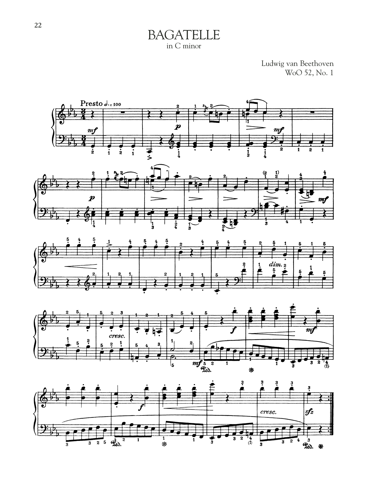 Product gallery: Page 1 of 1 Bagatelle In C Minor, WoO 52, Ludwig Van Beethoven
