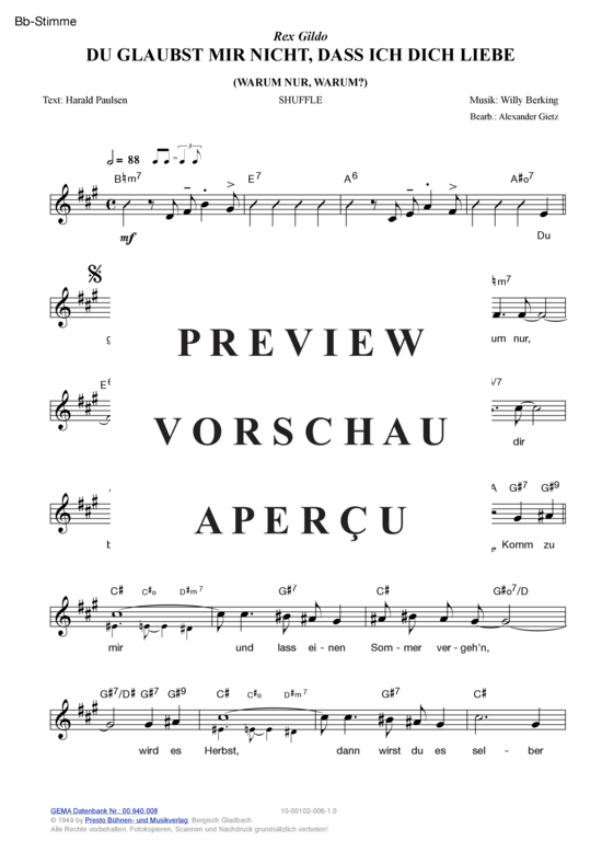 Produktgalerie: Seite 5 von 11 Du glaubst mir nicht, dass ich dich liebe (Warum nur, warum) , Gildo, Rex,  (Melodie-Stimmen in C/B/Es)