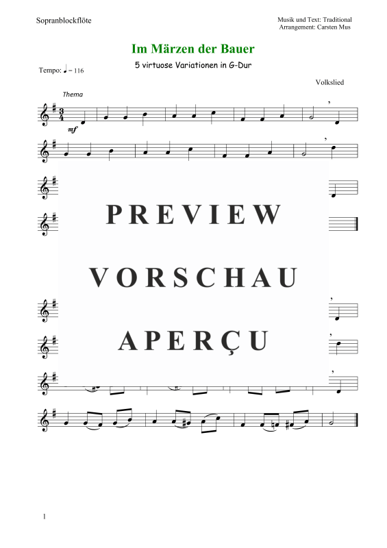 Product gallery: Page 2 of 4 Im Märzen der Baue ( 5 virtuose Variationen in G-Dur), , (soprano recorder solo)