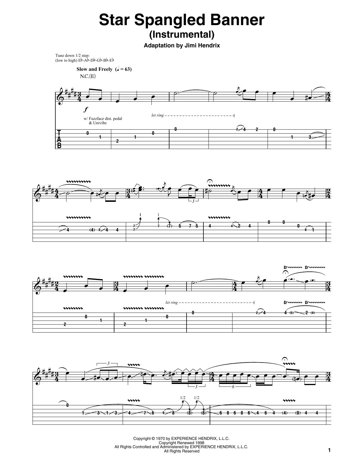Produktgalerie: Seite 1 von 1 Star Spangled Banner (Instrumental), Jimi Hendrix, Gitarre