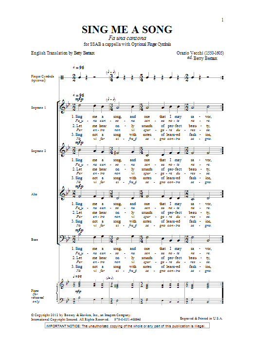 Produktbild zu: Sing Me A Song (Fa Una Canzona)
