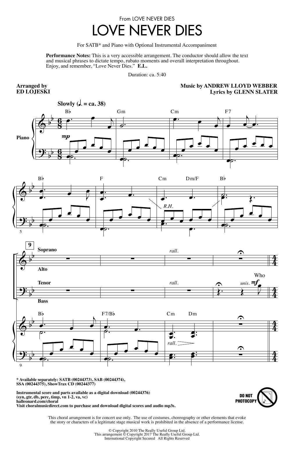 Produktbild zu: Love Never Dies (arr. Ed Lojeski)