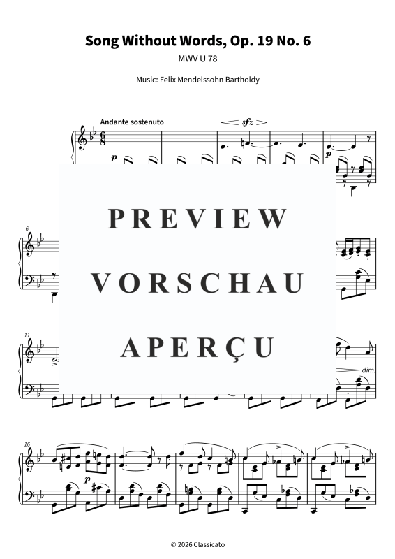 Product gallery: Page 5 of 6 Song Without Words, Op. 19 No. 6, , Solo Piano