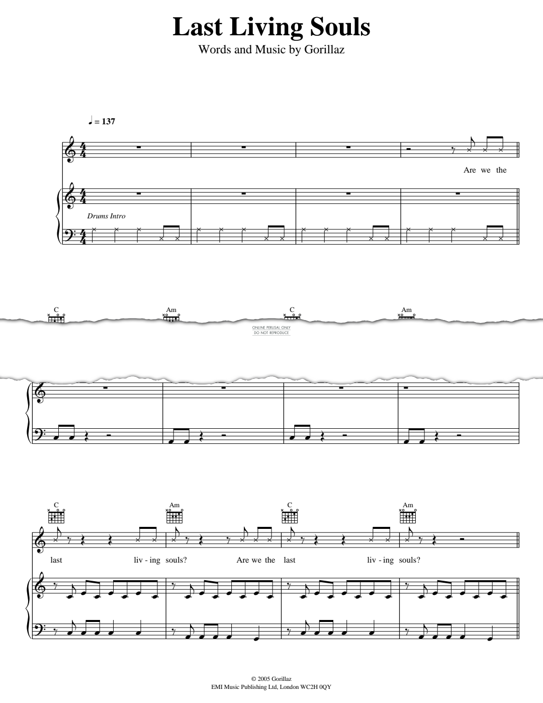 Produktgalerie: Seite 1 von 1 Last Living Souls, Gorillaz, Gesang, Gitarre, Klavier