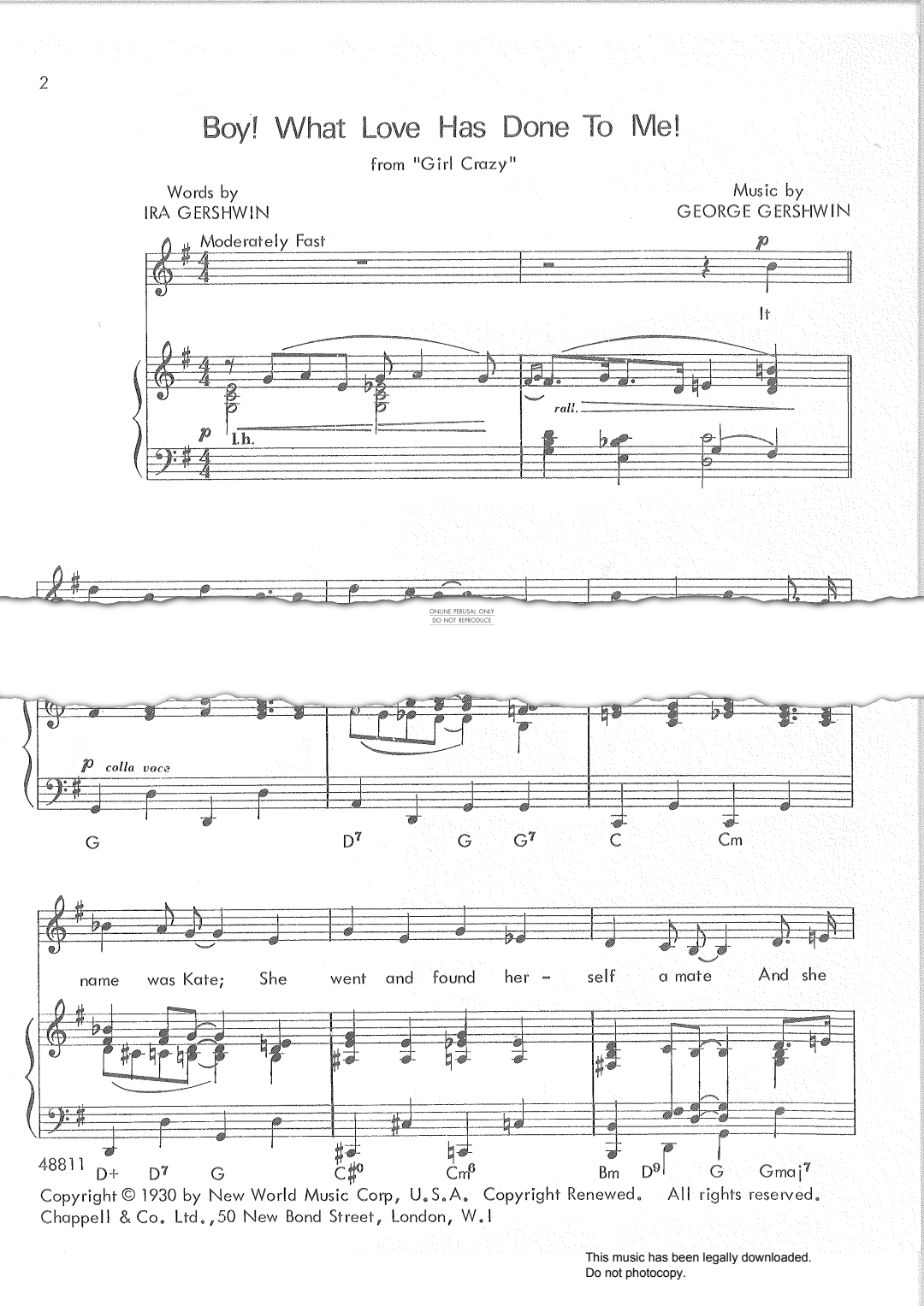 Product gallery: Page 1 of 1 Boy! What Love Has Done To Me! (from 'Girl Crazy'), George Gershwin