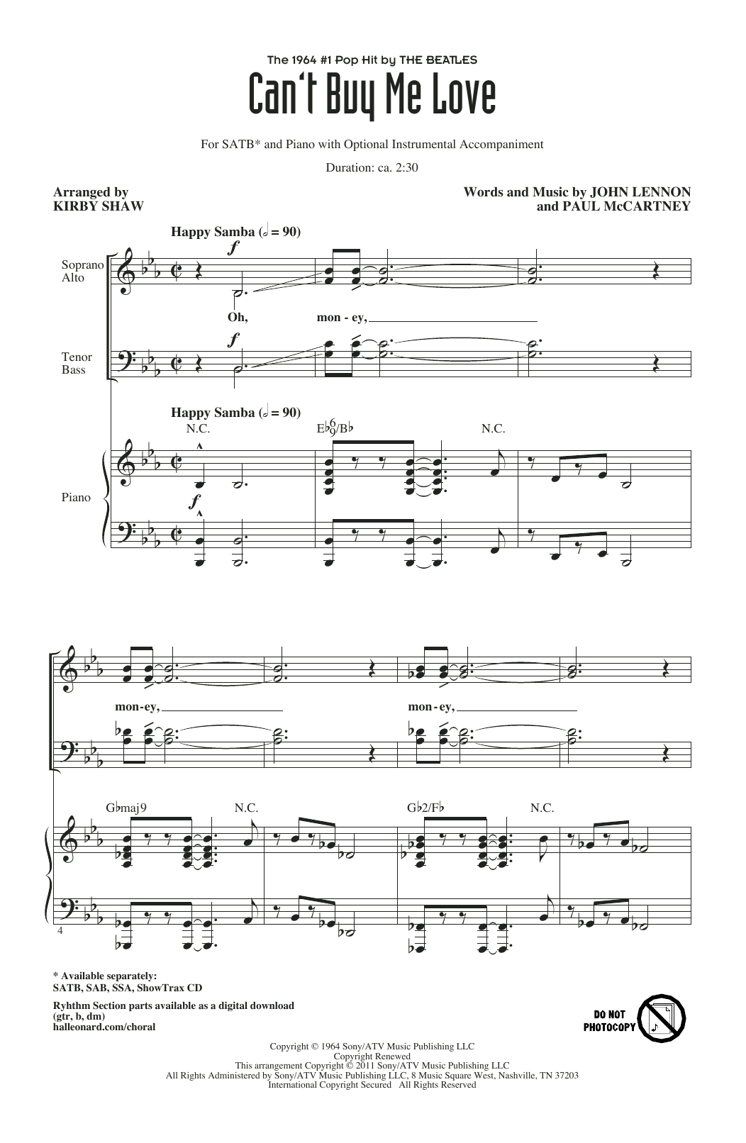 Produktbild zu: Can't Buy Me Love (arr. Kirby Shaw)