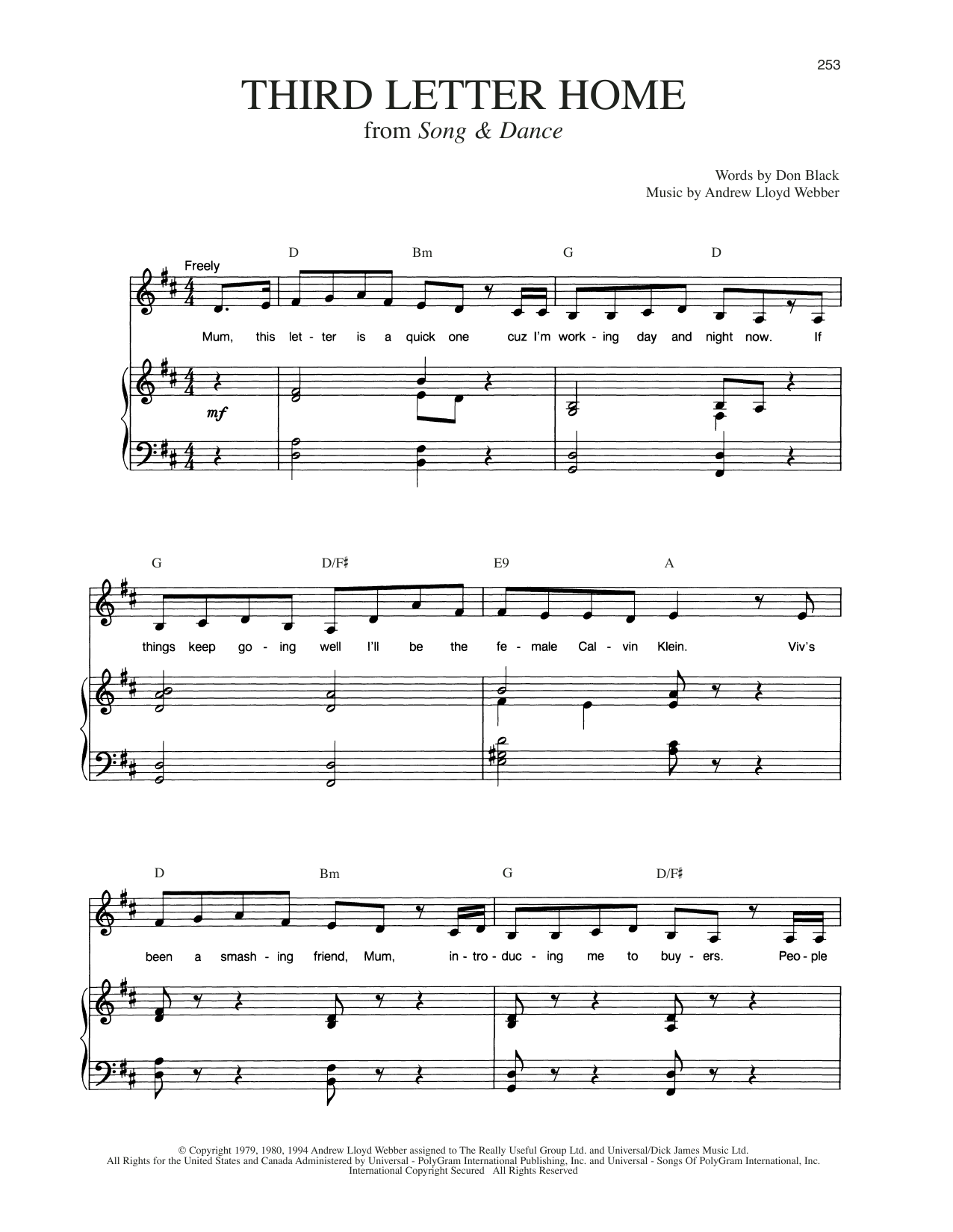 Product picture to: Third Letter Home (from Song And Dance)