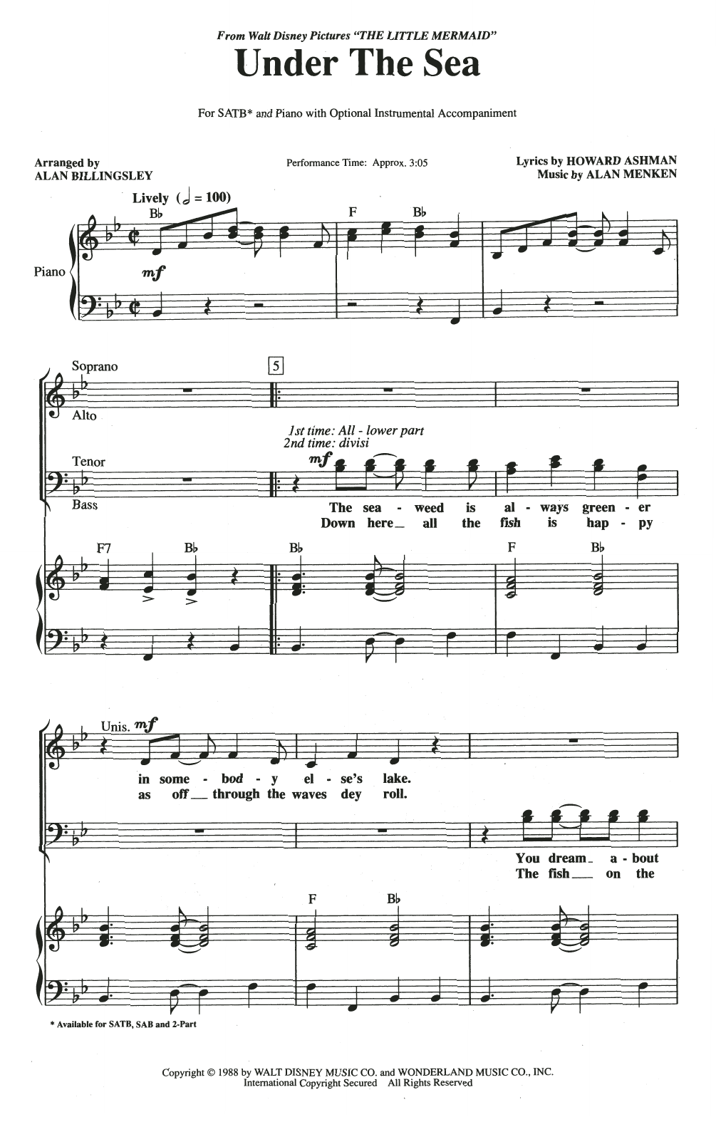 Product picture to: Under The Sea (from The Little Mermaid) (arr. Alan Billingsley)