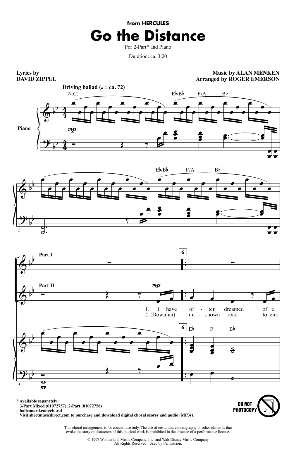 Product picture to: Go The Distance (from Hercules) (arr. Roger Emerson)