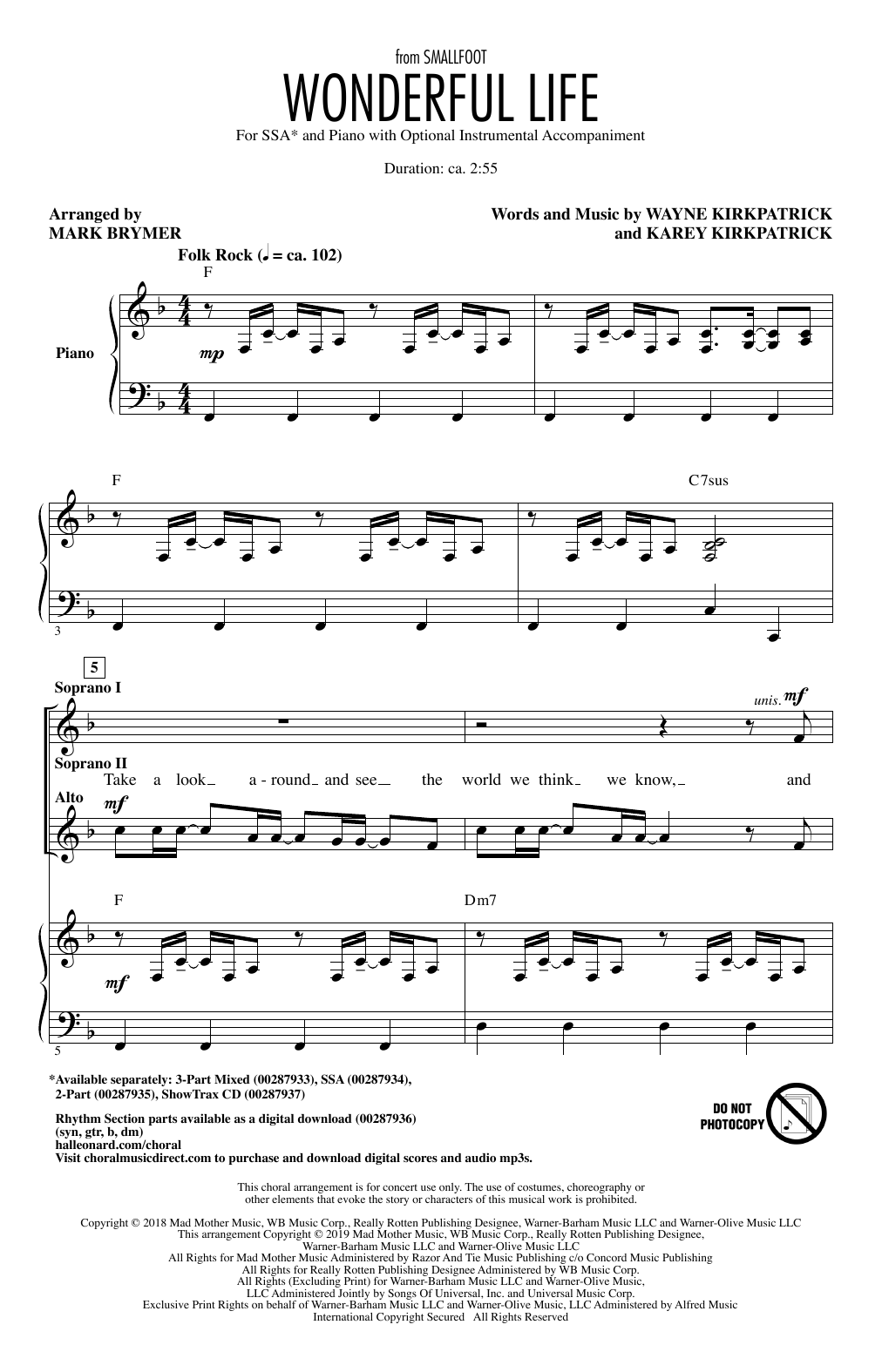 Produktgalerie: Seite 1 von 1 Wonderful Life (from Smallfoot) (arr. Mark Brymer), Zendaya, Chor