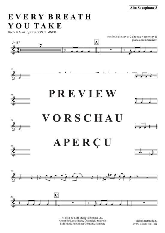 Product gallery: Page 14 of 21 Every breath you take (Saxophon Trio AAA(T) , Police, The,  + piano)