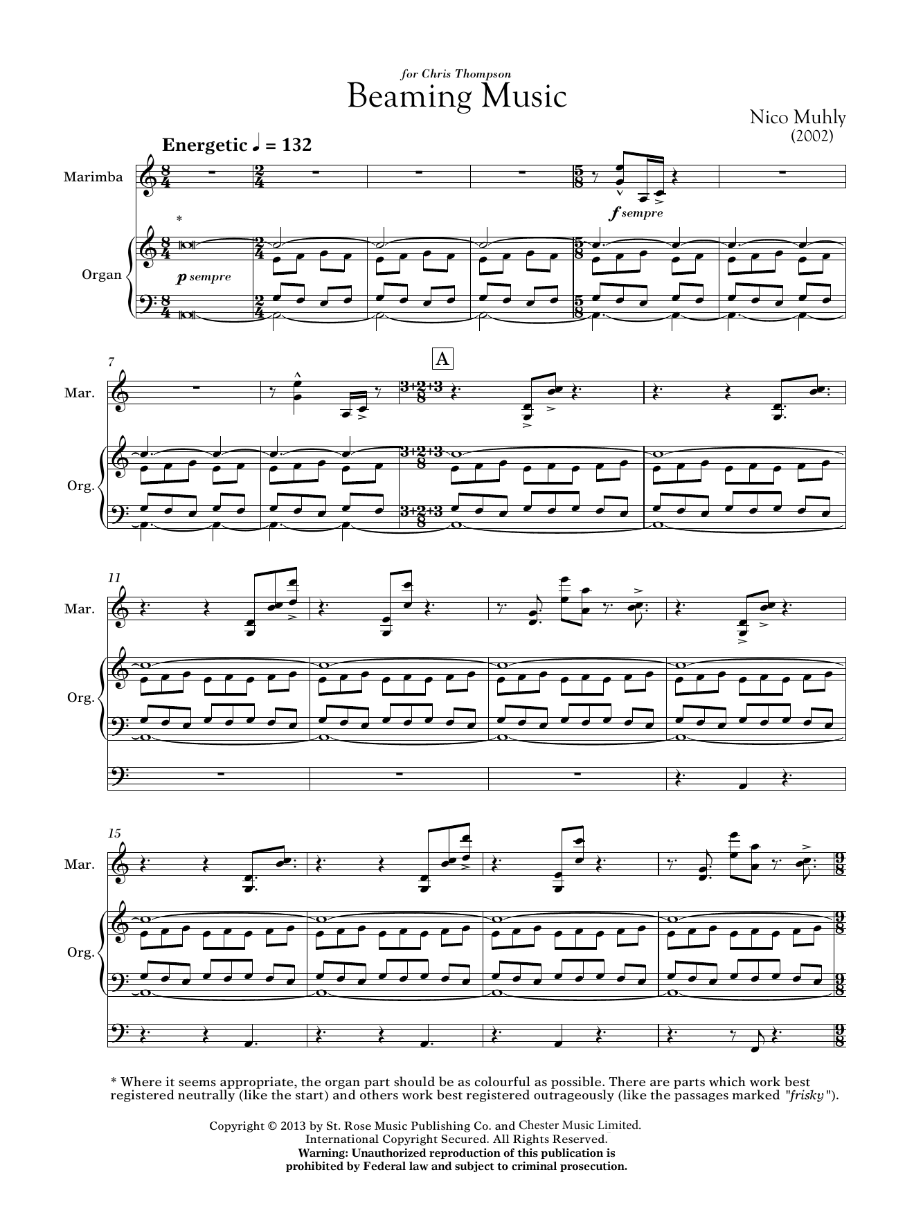 Product picture to: Beaming Music (for Marimba and Organ)
