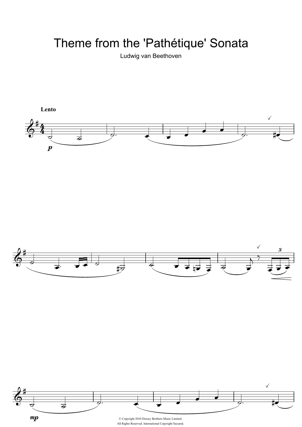 Product gallery: Page 1 of 1 Theme from Pathetique Sonata, Ludwig Van Beethoven