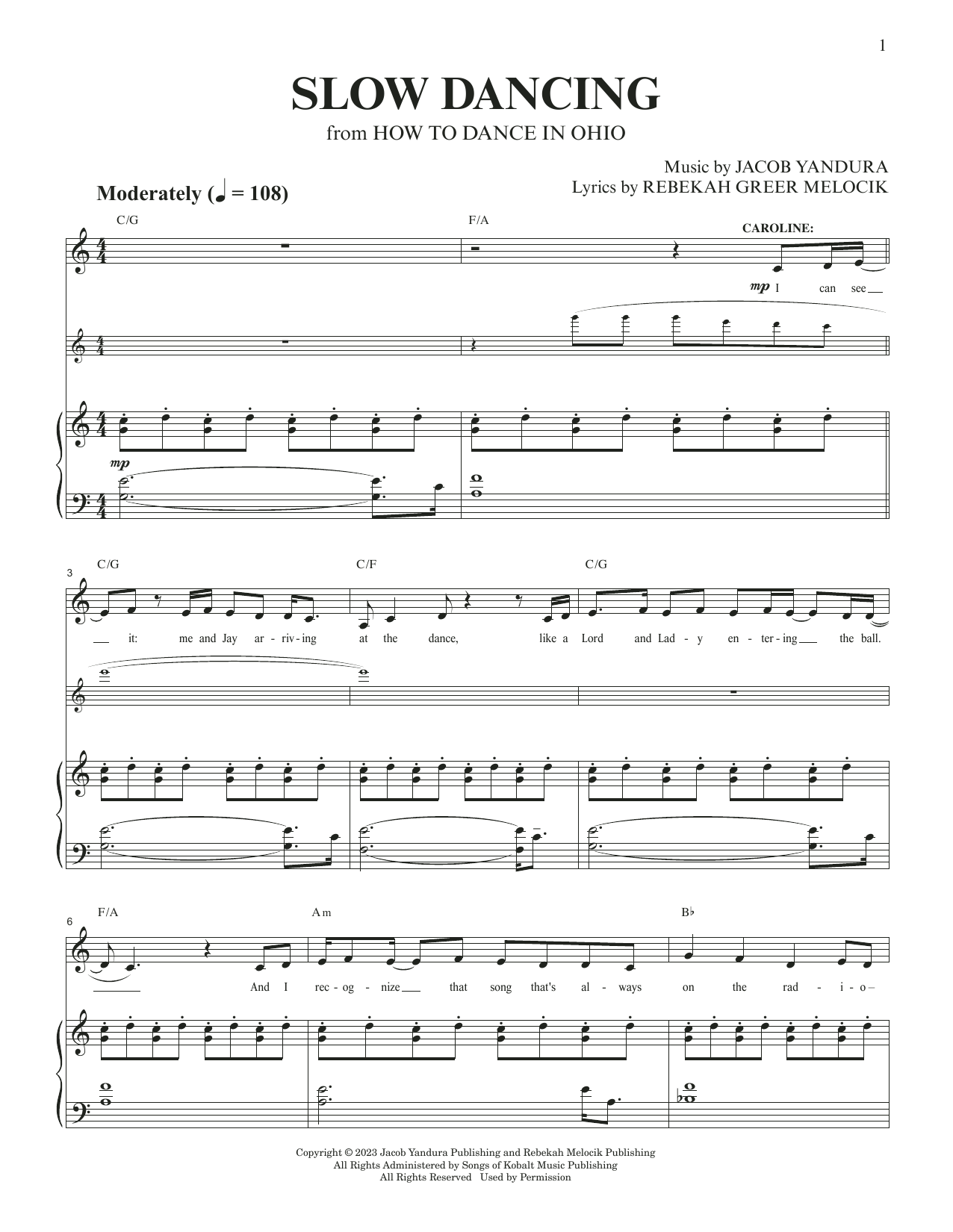 Produktgalerie: Seite 1 von 1 Slow Dancing (from How To Dance In Ohio), Jacob Yandura & Rebekah Greer Melocik, Gesang, Klavier