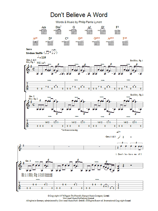 Produktgalerie: Seite 1 von 1 Don't Believe A Word, Thin Lizzy, Gitarre