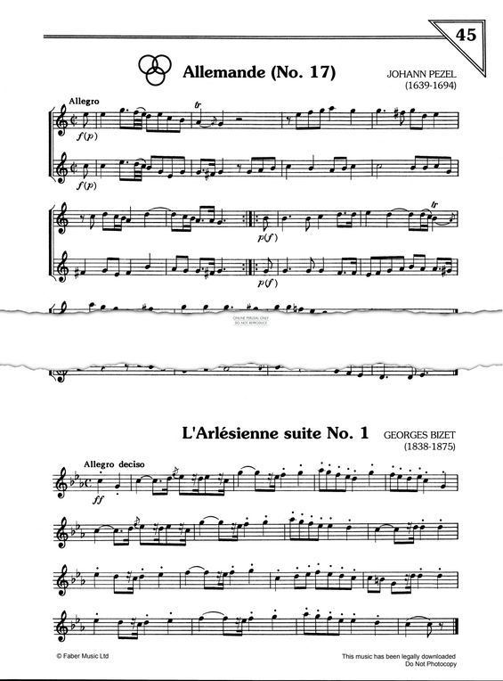 Produktgalerie: Seite 1 von 1 Allemande No. 17/L'Arlesienne Suite No. 1, Johann Pezel, Oboe