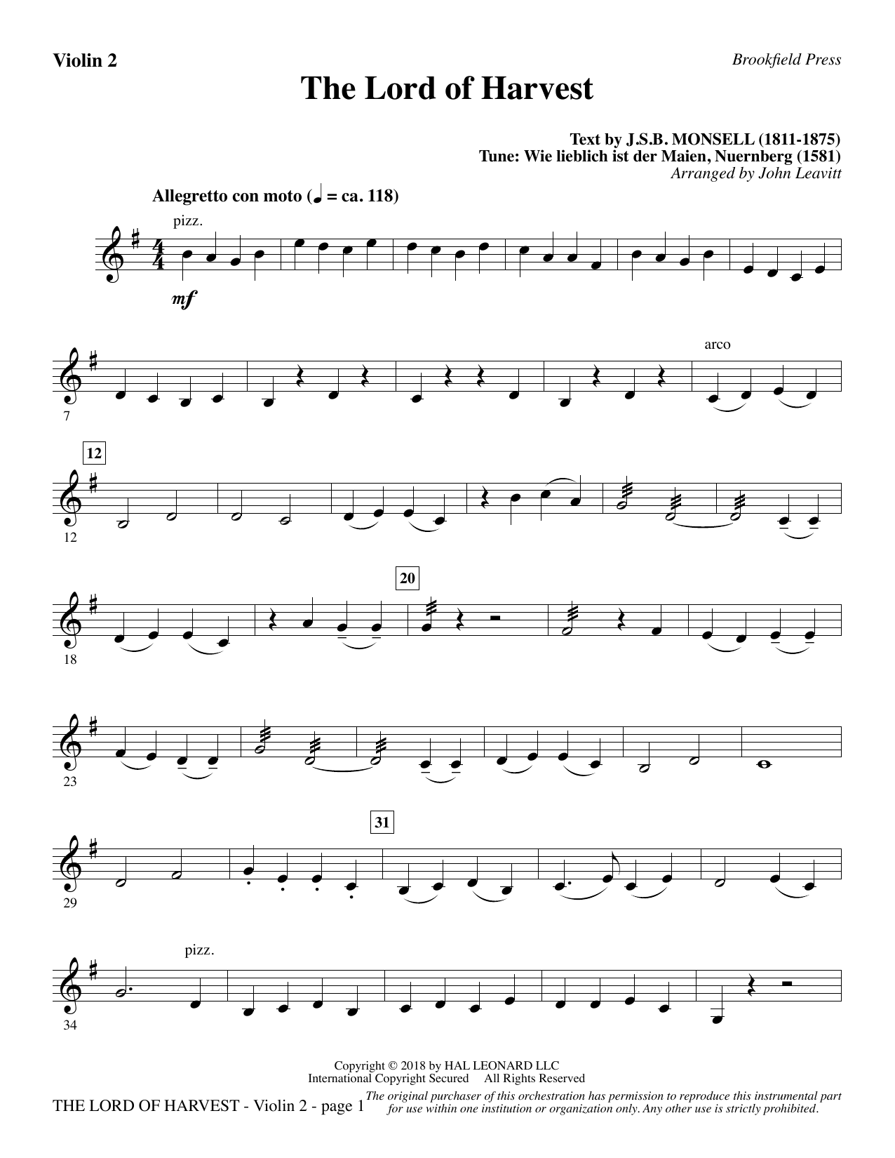 Produktbild zu: The Lord of Harvest - Violin 2