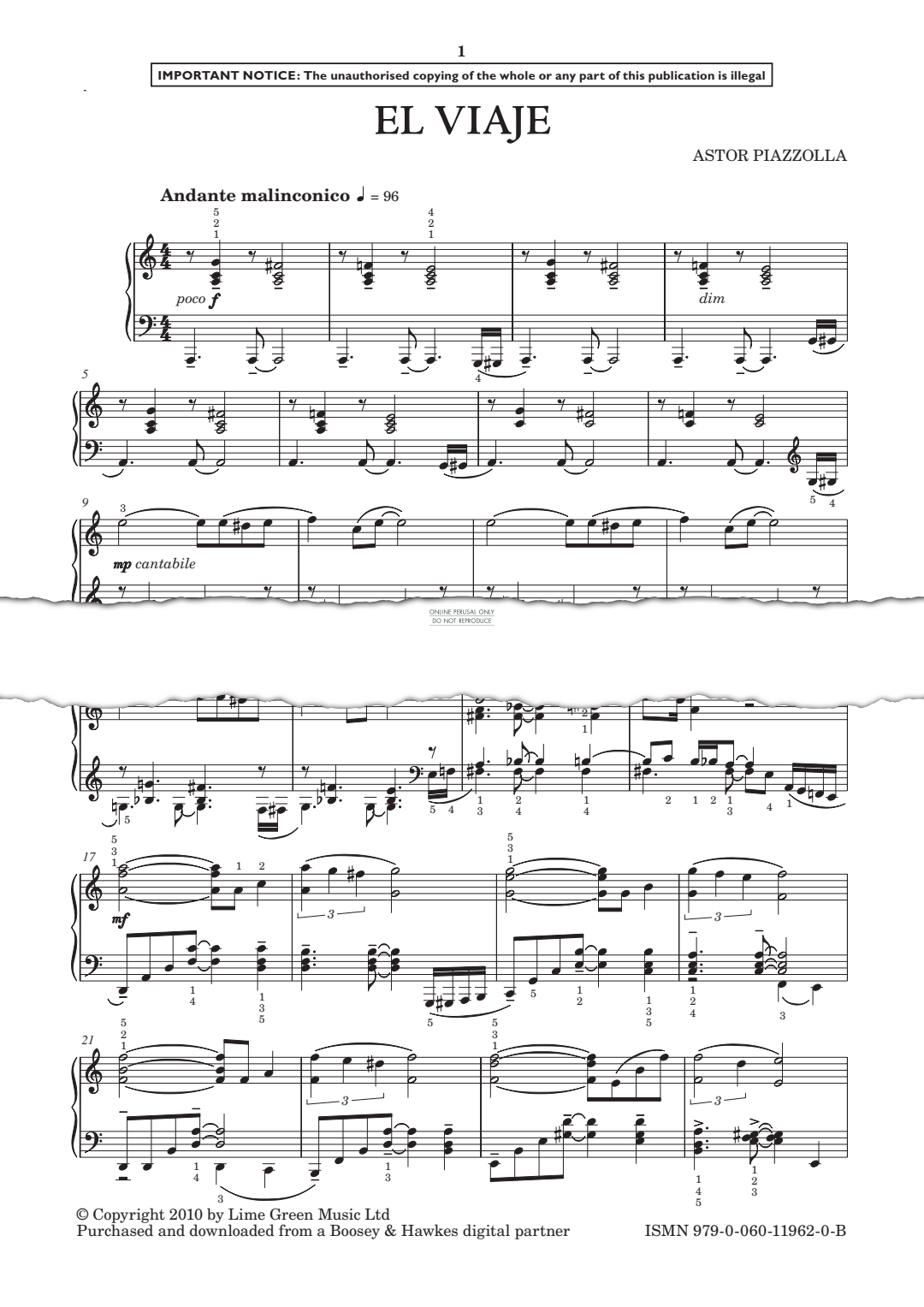 Produktgalerie: Seite 1 von 1 El Viaje, Astor Piazzolla, Klavier