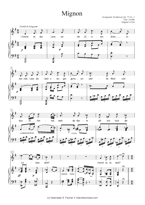 Produktbild zu: Mignon  Beethoven Op. 75 No. 1