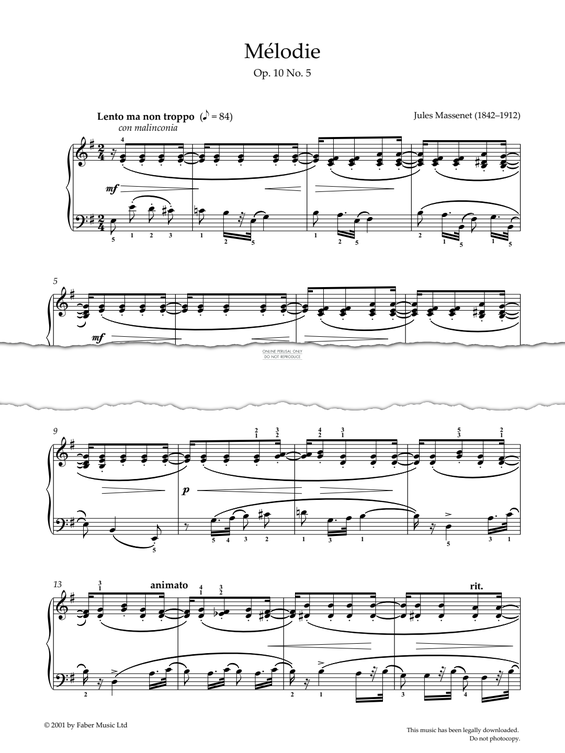 Produktgalerie: Seite 1 von 1 Melodie Op.10, No.5, Jules Massenet, Klavier