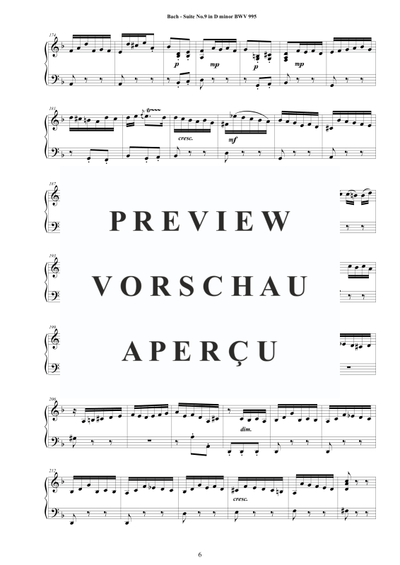 Produktgalerie: Seite 7 von 11 Suite No.9 in D-Moll BWV 995 - Complete Piano Version, , Klavier Solo