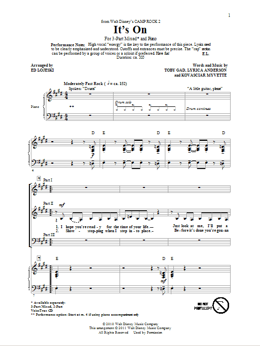 Product picture to: It's On (from Camp Rock 2) (arr. Ed Lojeski)