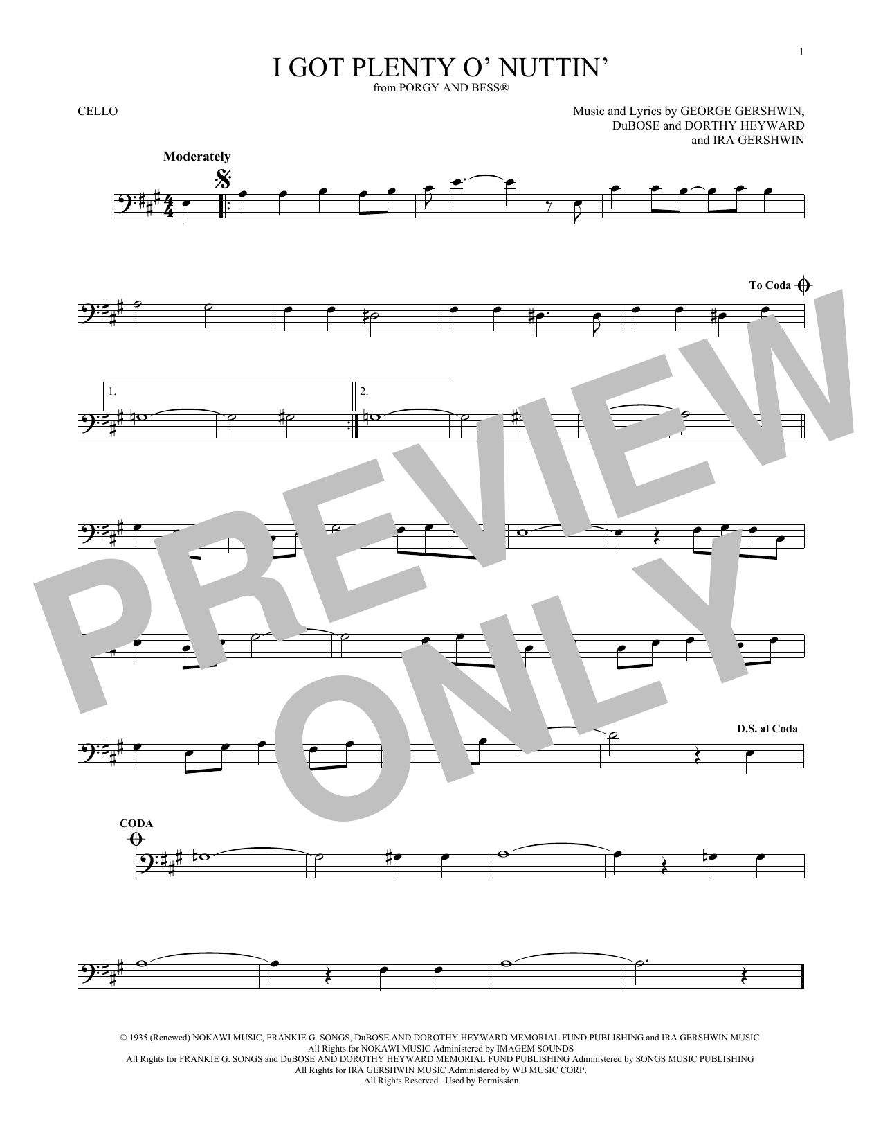 Produktgalerie: Seite 1 von 1 I Got Plenty O' Nuttin', George Gershwin, Violoncello