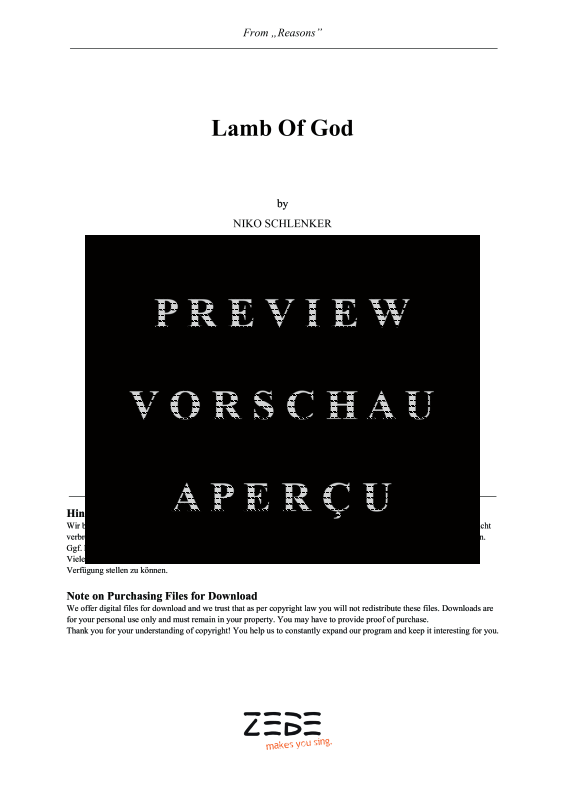 gallery: Lamb Of God, , Gemischter Chor SAB und Klavier