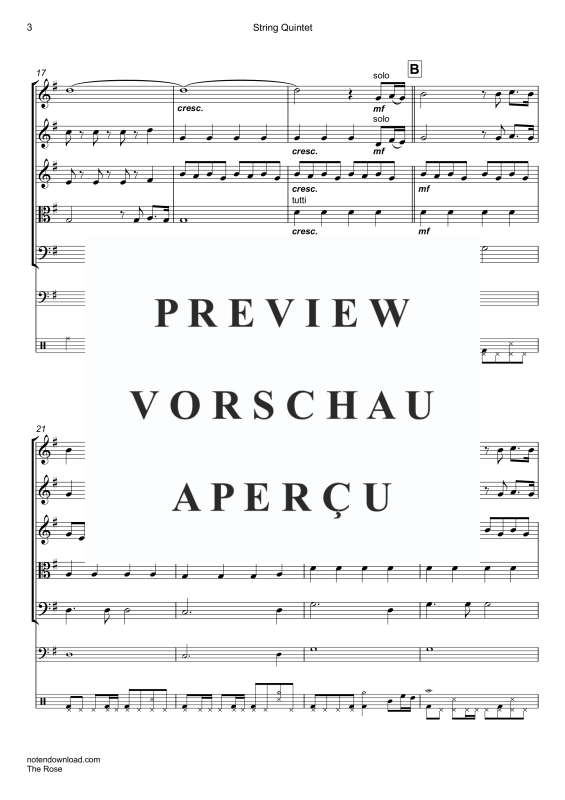 Produktgalerie: Seite 6 von 11 The Rose, Midler, Bette, Streicher Quintett/Ensemble/Band/Chor E-Bass & Drum Set opt.