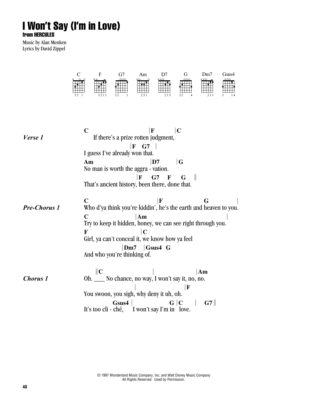 Produktbild zu: I Won't Say (I'm In Love) (from Hercules)