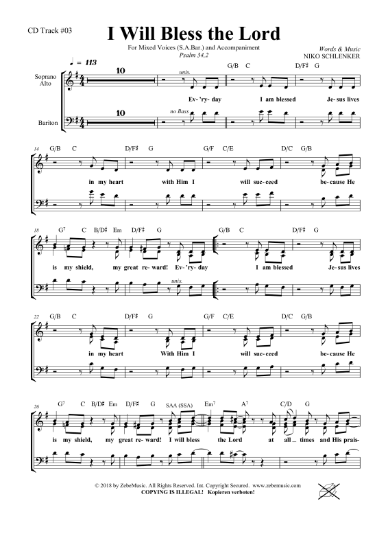 gallery: I Will Bless the Lord, , Gemischter Chor SAM/Solo opt. und Klavier