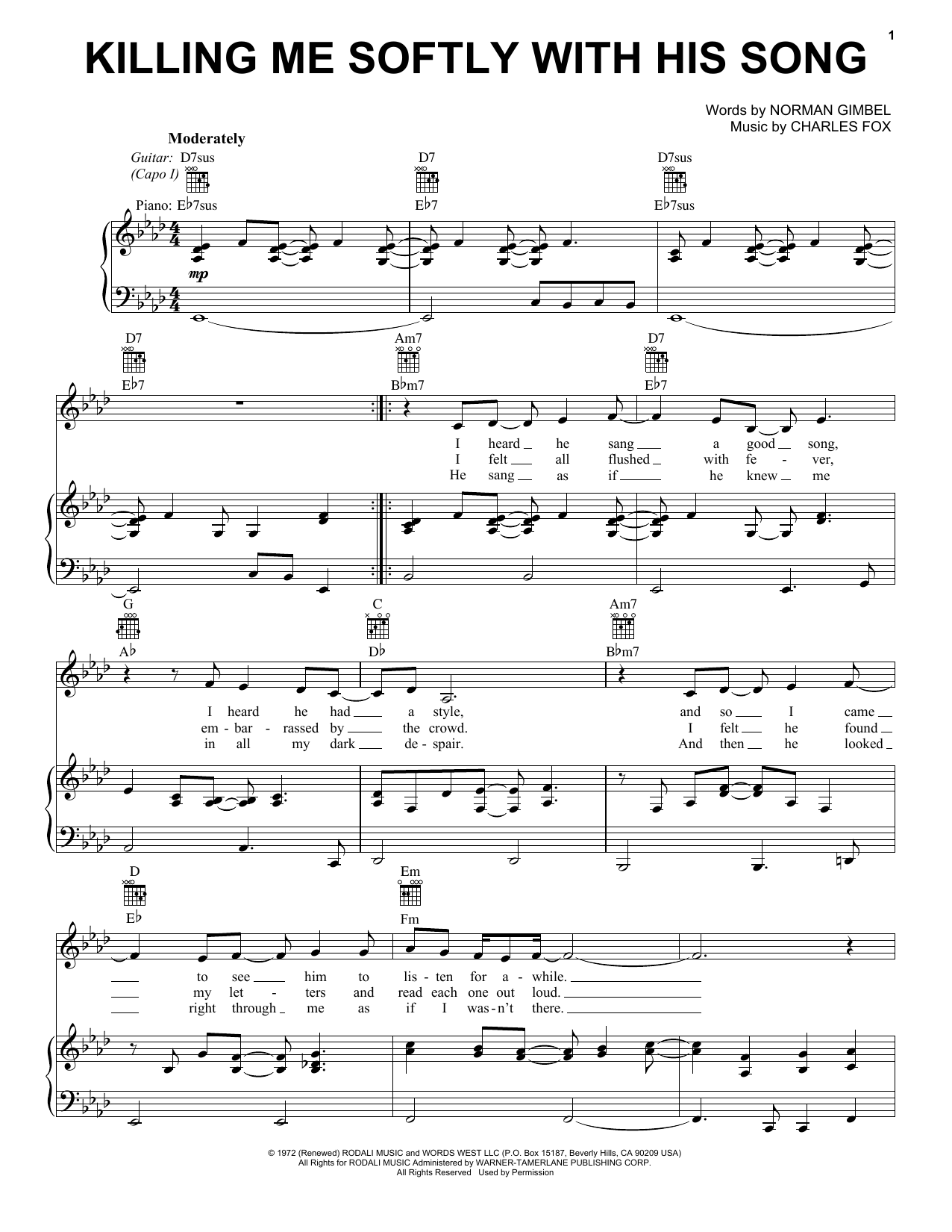 Produktgalerie: Seite 1 von 1 Killing Me Softly With His Song, Roberta Flack, Gesang, Gitarre, Klavier