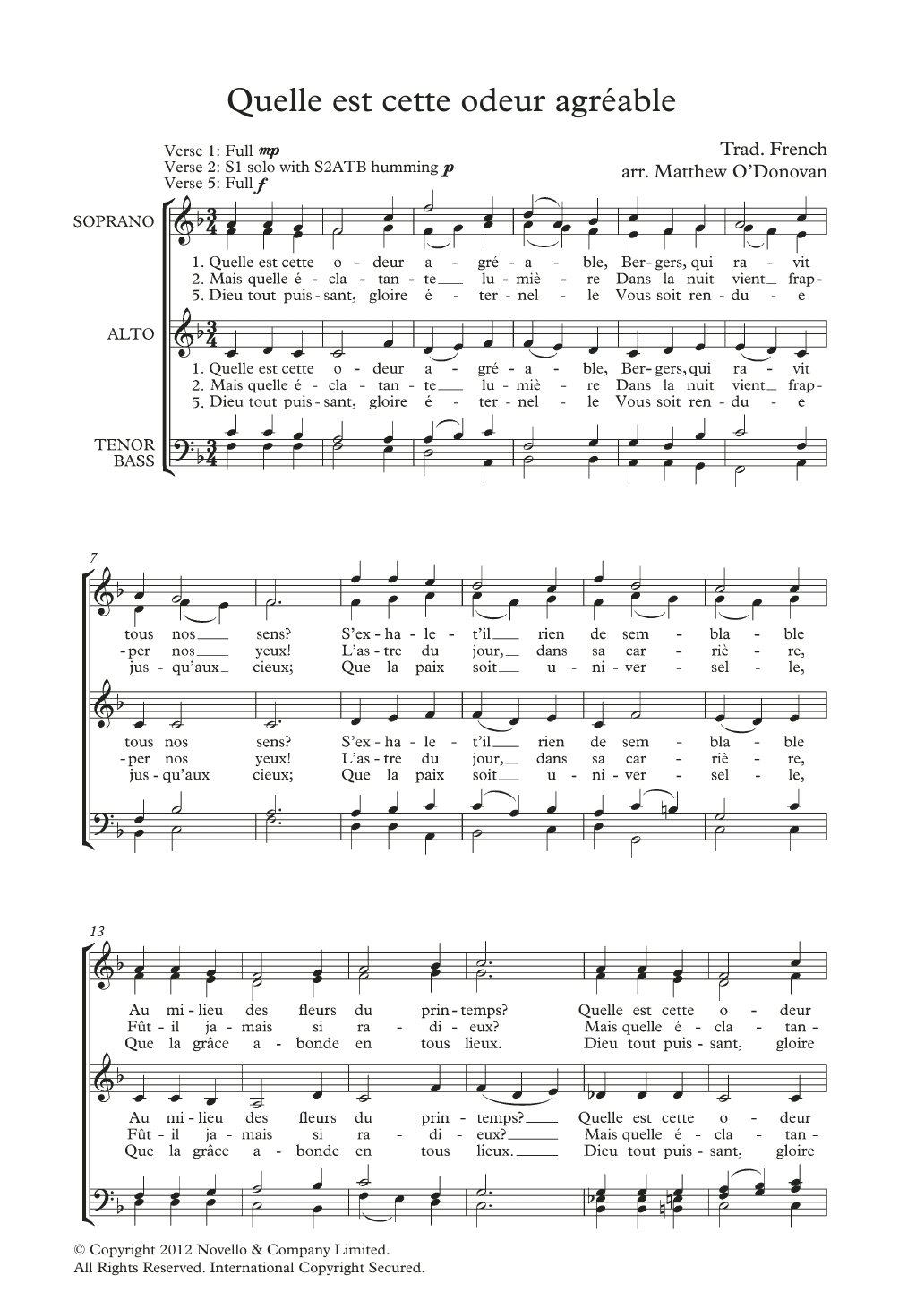 Product picture to: Quelle Est Cette Odeur Agreable (arr. Matthew O'Donovan)