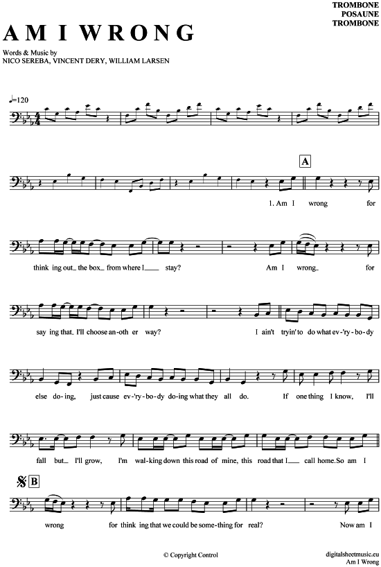 Product gallery: Page 1 of 4 Am I wrong , Nico and Vinz, (Posaune / Bariton)