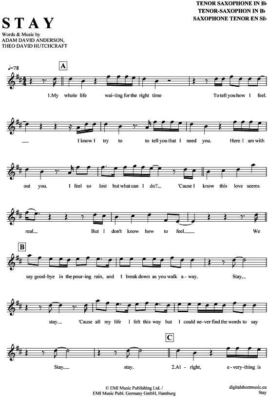 Product gallery: Page 1 of 4 Stay , Hurts, Tenor Saxophone