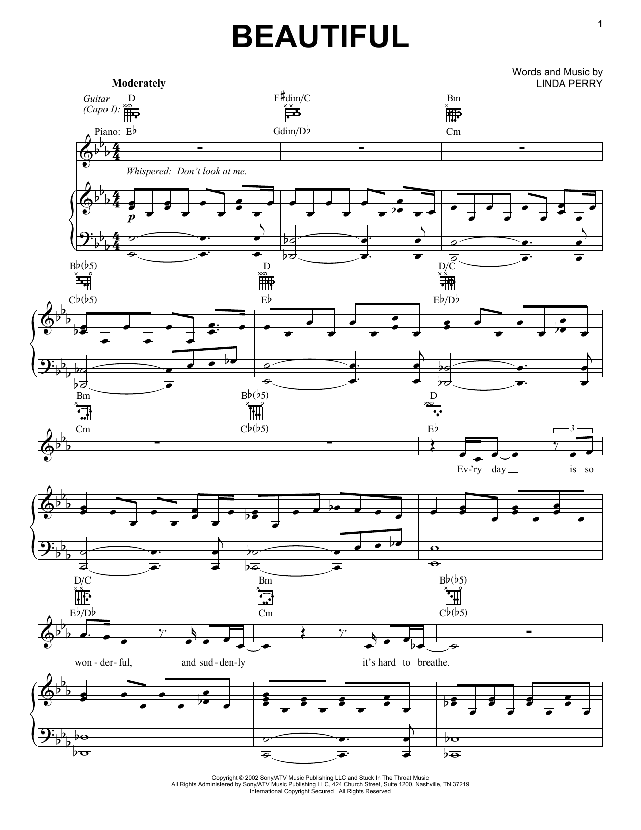Produktgalerie: Seite 1 von 1 Beautiful, Christina Aguilera, Gesang, Gitarre, Klavier