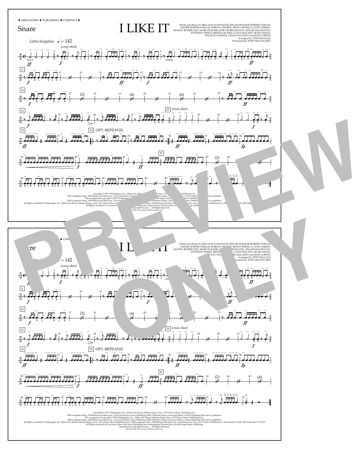 Produktgalerie: Seite 1 von 1 I Like It (arr. Tom Wallace) - Snare, Cardi B, Bad Bunny & J Balvin, Ensemble