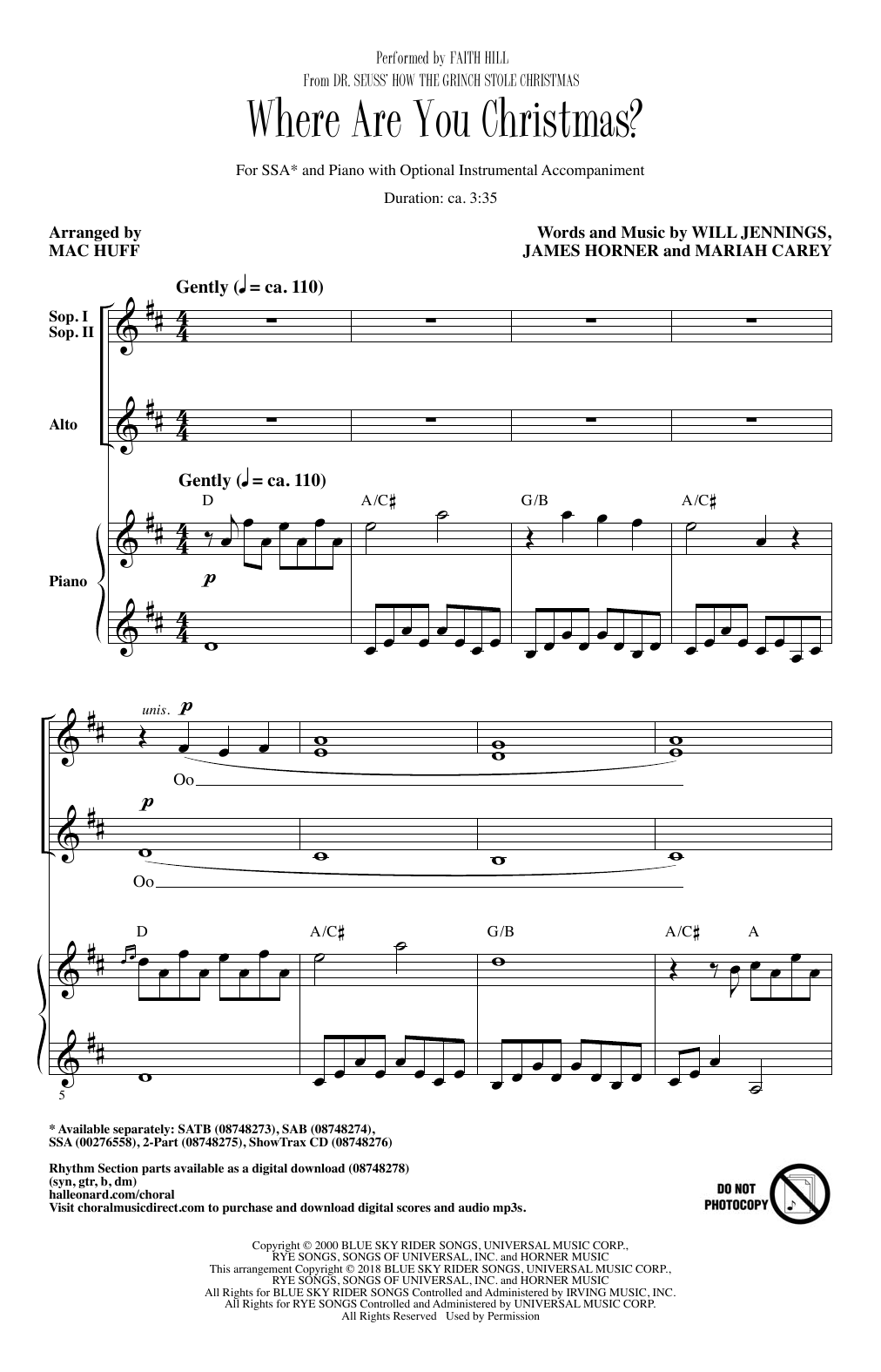 Product gallery: Page 1 of 1 Where Are You Christmas? (arr. Mac Huff) (from How The Grinch Stole Christmas), Faith Hill